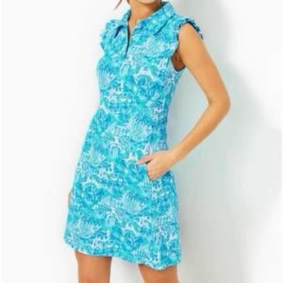 Lilly Pulitzer Silvia Mini Dress Amalfi Blue Sunny State of Mind Size Medium - Picture 1 of 9